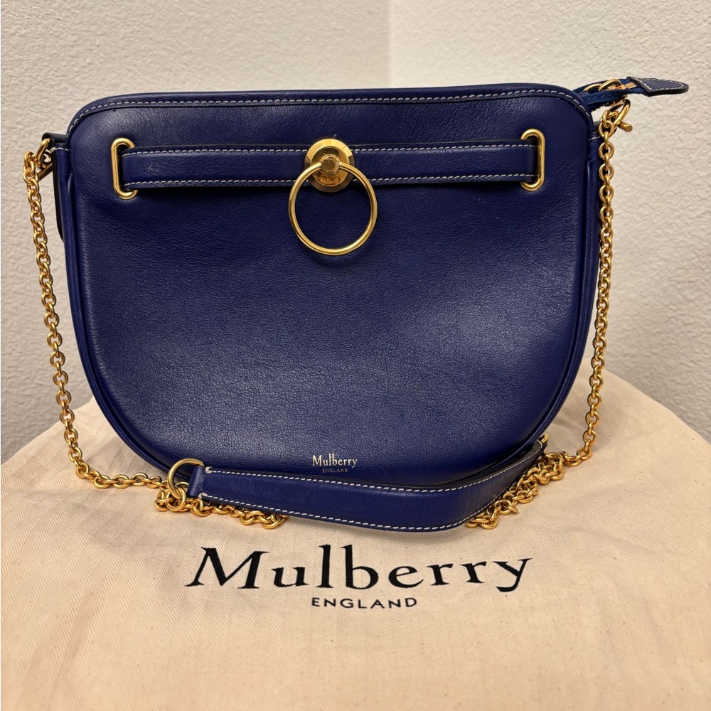 Mulberry Cobalt Blue Leather Crossbody with Gold Hardware
